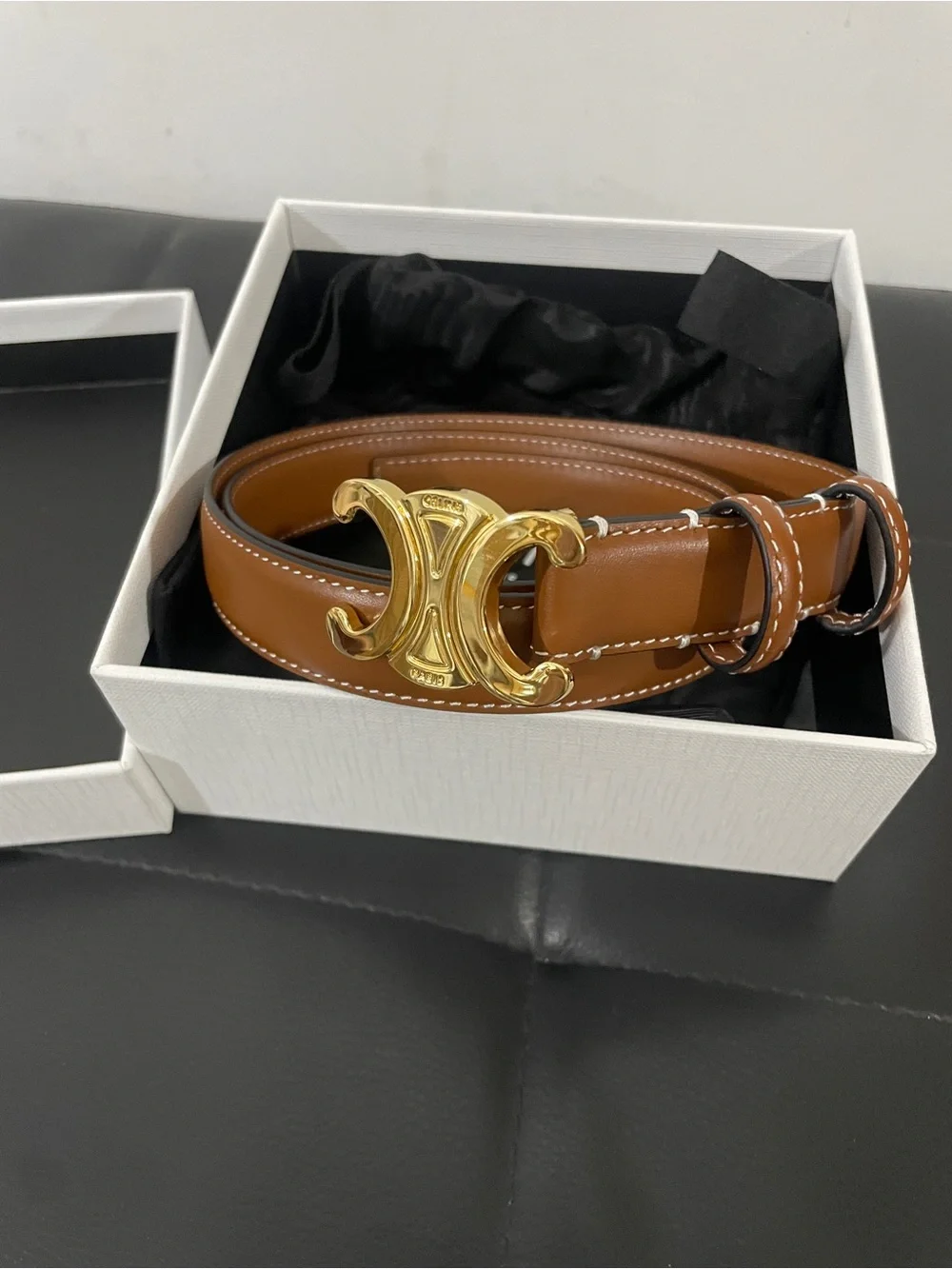 ✨Celine Brown Leather Belt with Gold Buckle 85cm